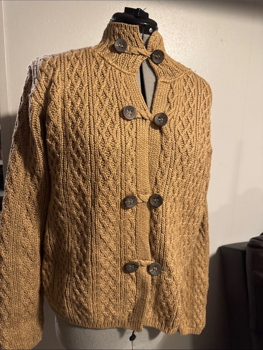 Textured Cable Button-Up Cardigan - Camel